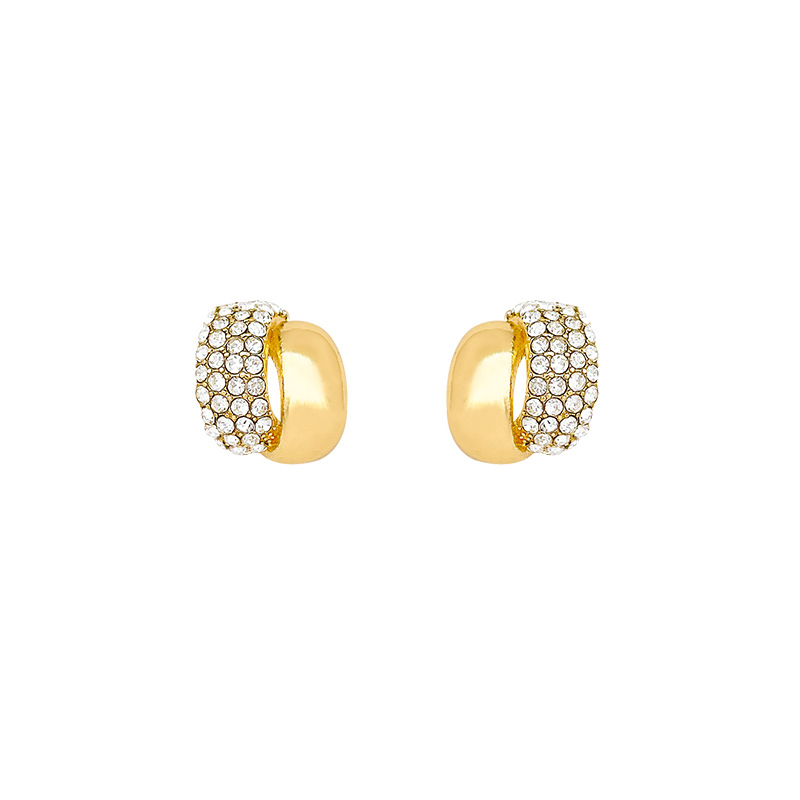 French retro full-diamond arc-shaped double-layer stud earrings for women, light luxury, exquisite and niche design sense, high-end earrings and elegant earrings Item Picture