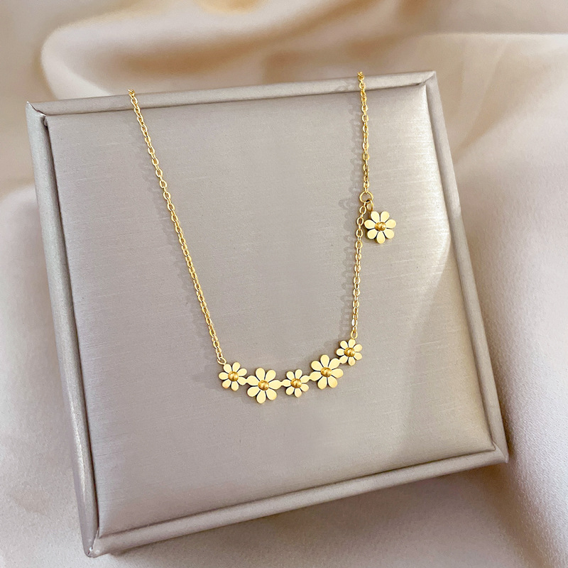 【 All-titanium Steel 】 6-flower minimalist style furnace, real gold necklace, female Instagram influencer collarbone chain accessory Specification drawing