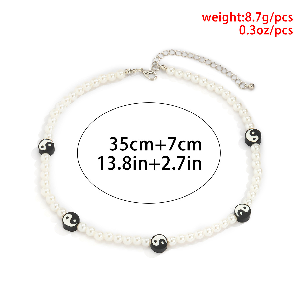 Pastoral retro pearl-like beaded necklace, simple black and white Tai Chi soft ceramic plate collarbone chain, cross-border from Europe and America Item Picture