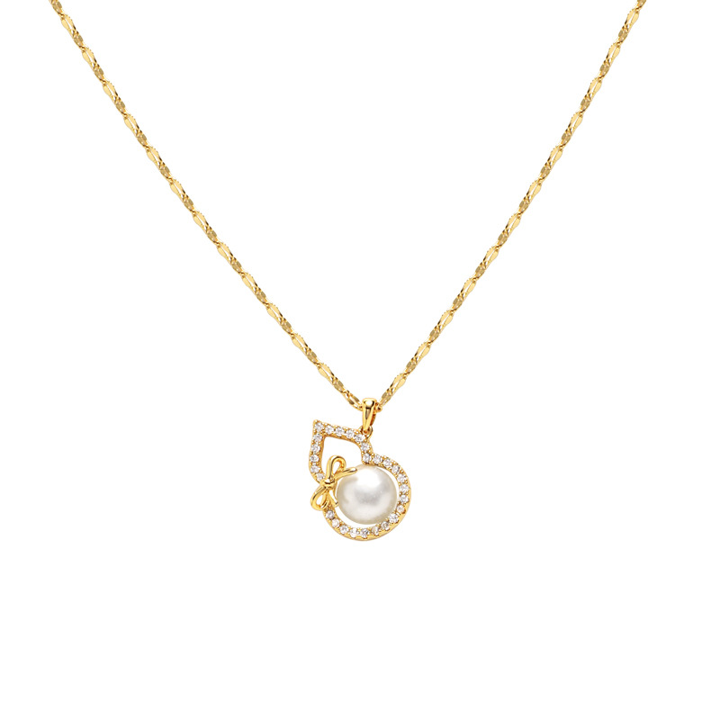 Retro gourd pearl necklace, women's light luxury style, high-end collarbone chain, 2024 new style, personalized trend pendant wholesale Item Picture