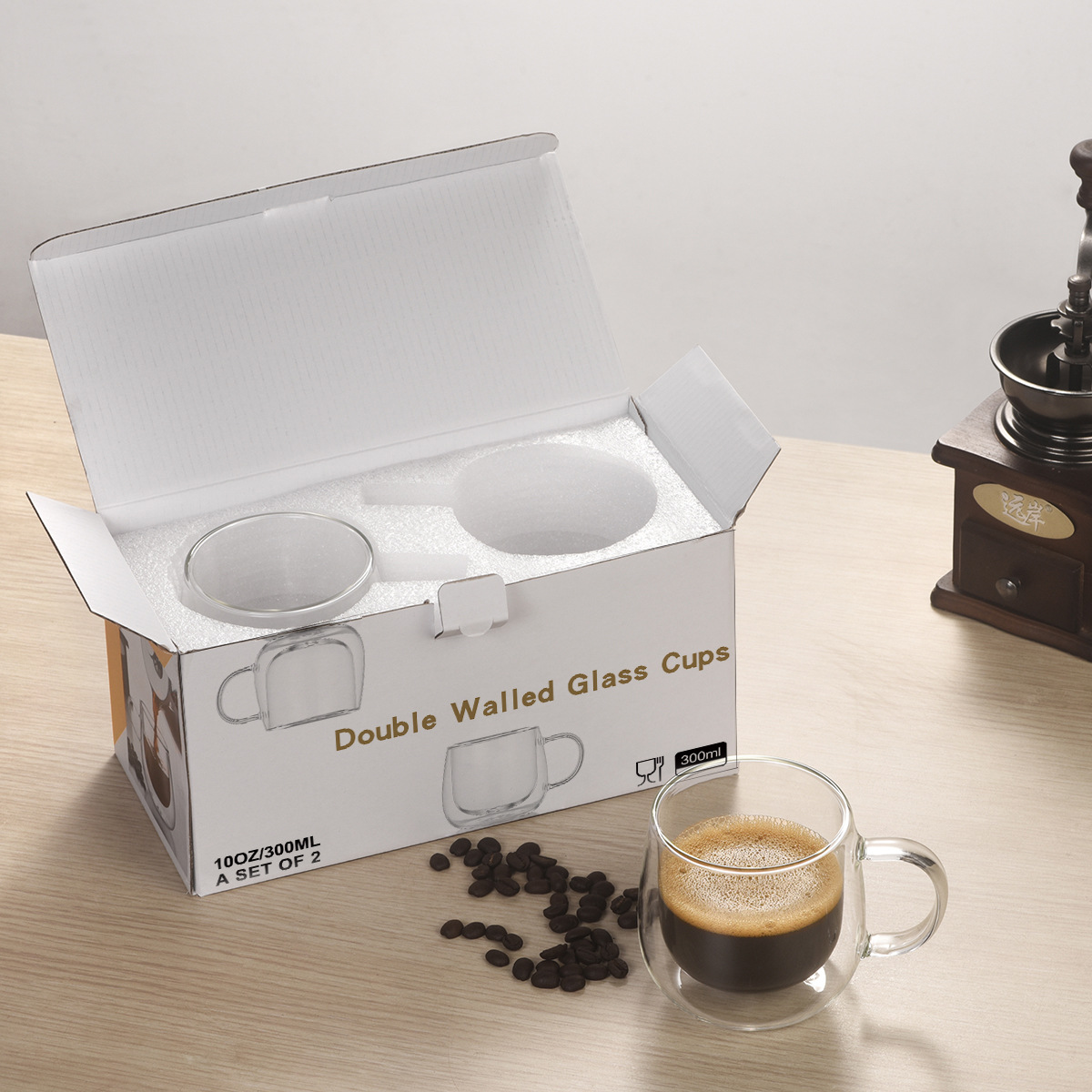 Customized cross-border double-layer insulated glass cups with handles, household heat-resistant water cups, high borosilicate high-temperature resistant coffee cups details Picture