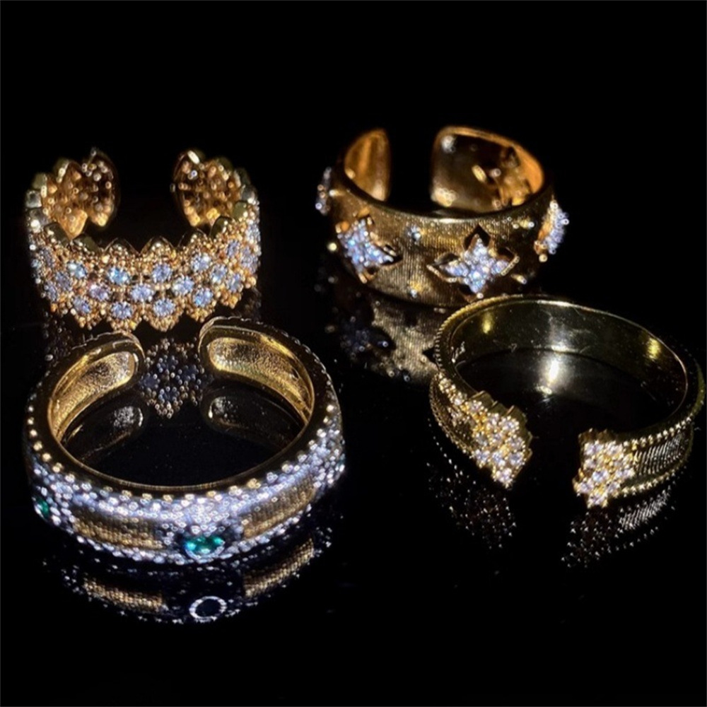 A mid-style retro heavy industry ring for women, an Instagram-style brushed, light luxury, diamond-encrusted, niche and high-end open-top ring bracelet Application Scenario
