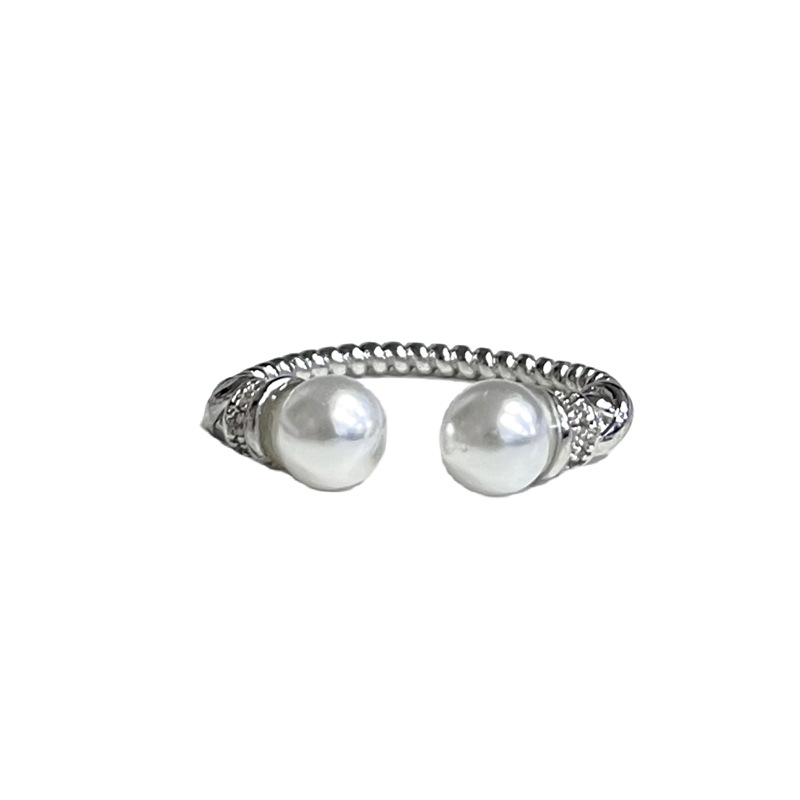 Pearl-inlaid high-end, light luxury butterfly opening ring for women, simple French style, versatile, layered, autumn and winter accessory ring Item Picture