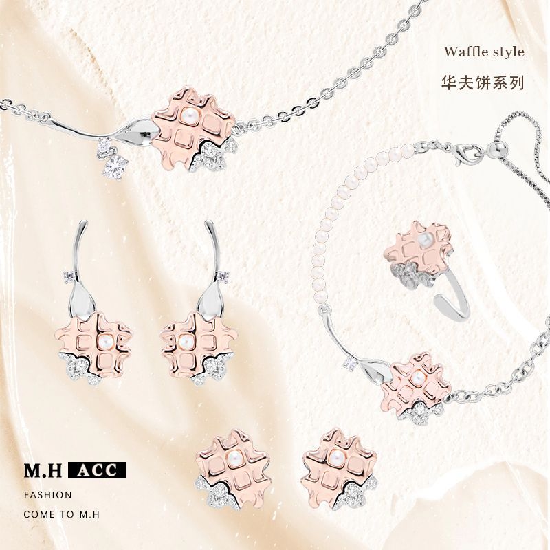 Original European and American waffle earrings 925 silver needle high-end zirconia stud earrings wholesale fashionable Instagram niche earrings for women full figure