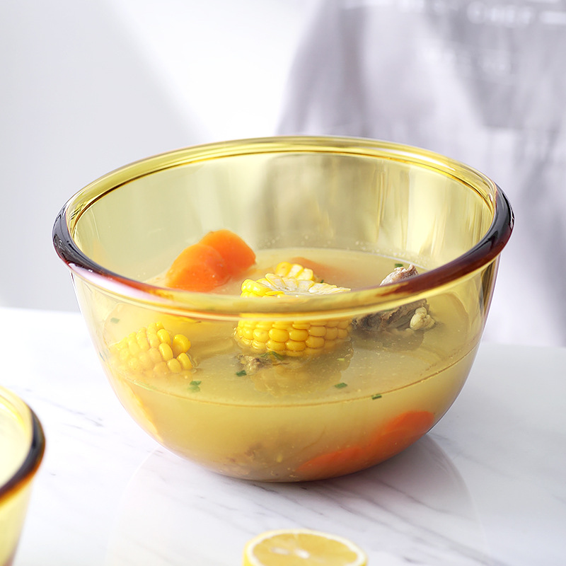 Jingjia double-ear glass bowl Flat Plate Large Capacity Glass Pot High borosilicate brown glass Tableware set Specification drawing