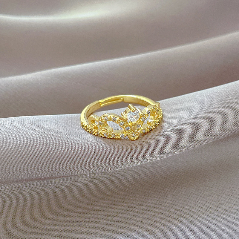 【 Real Gold 】 Crown hollow wedding ring with adjustable opening, simple jewelry, Japanese-style ring couple rings Specification drawing