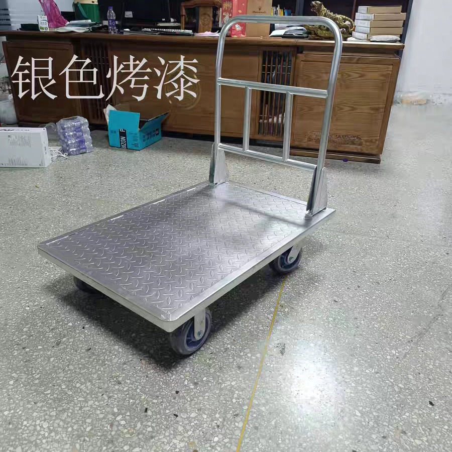Flatbed carts, hand carts, cargo handling carts, thickened steel plate small carts, cargo handling carts, warehouse and factory trailers, heavy-duty carts Application Scenario