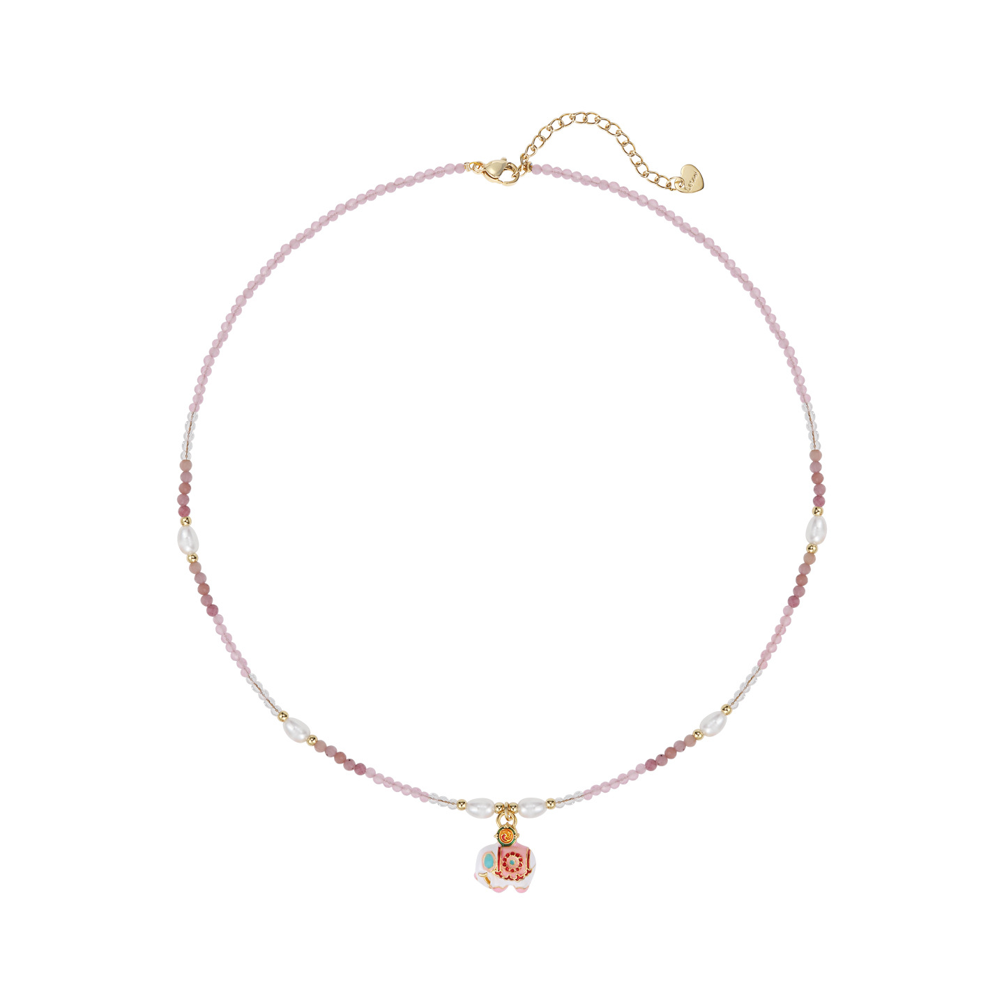 Sweet pink elephant pendant beaded necklace for women, natural pearl collarbone chain, fashionable, versatile and niche new accessory Item Picture