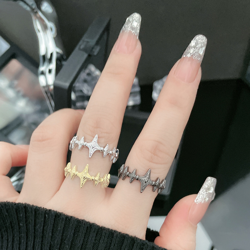 High-end retro starlight cross stacked ring for women, simple and unique design, versatile texture open ring details Picture