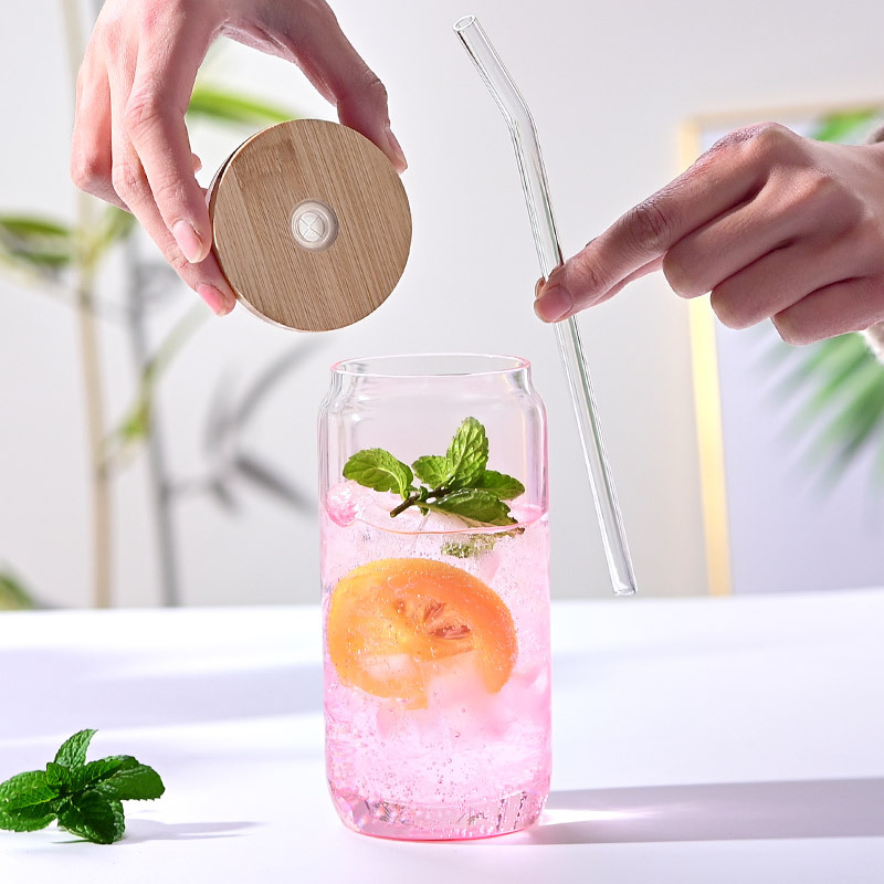 Cross-border high borosilicate glass cup set of six pieces for household cold drinks, cola semi-transparent gradient straw glass cups Specification drawing