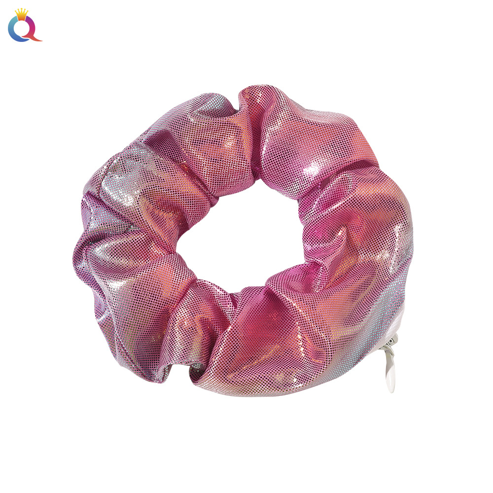 Qiyue European and American laser fabric gradient zipper large intestine hair band, fashionable ponytail hair band, hair accessory manufacturer wholesale headband Item Picture
