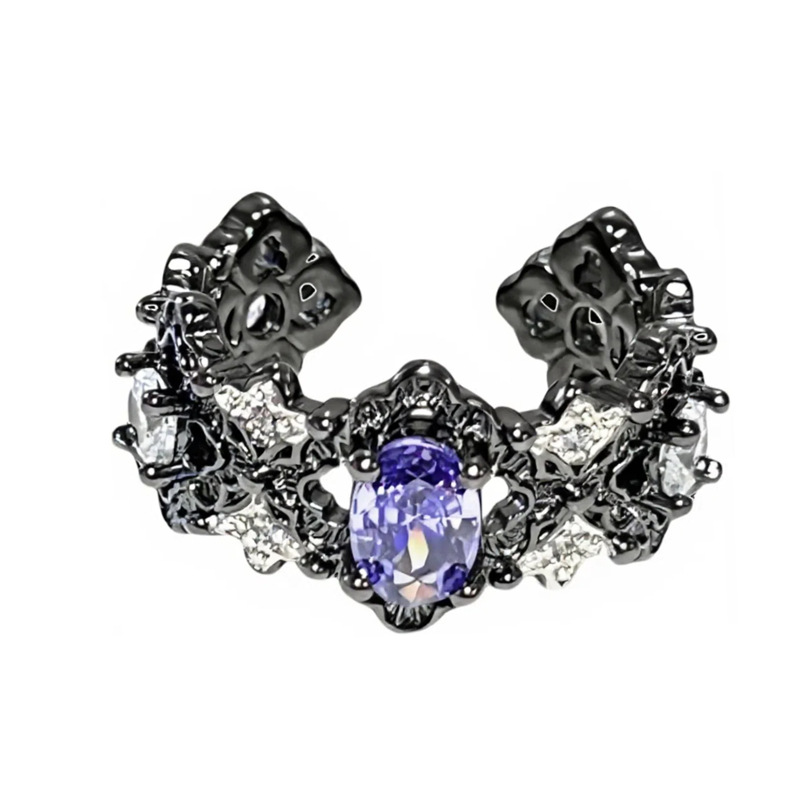 Sweet and cool spicy girl style dark series open ring, female androgynous style geometric heart personality punk high-end sense ring Item Picture