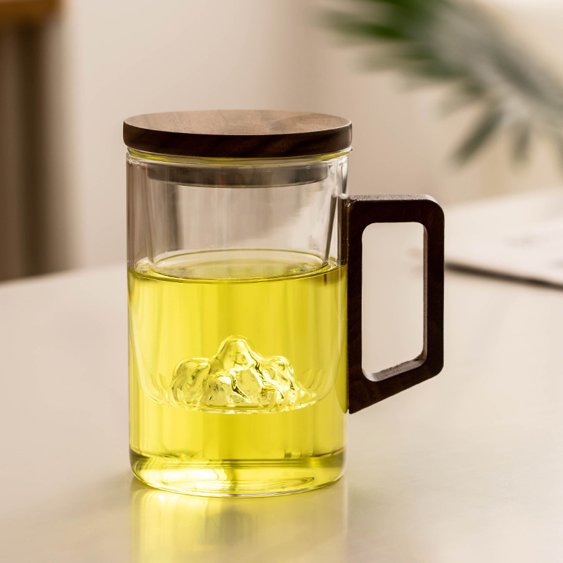 Creative wooden mountain-viewing cup tea and water separation bamboo and wood lid drinking cup can be disassembled into three pieces. Personal Japanese-style business cup details Picture