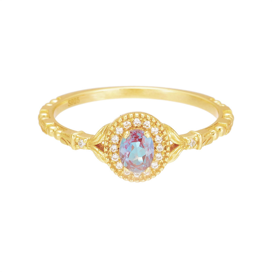 Alexander retro color-changing gemstone ring, women's light luxury high-end index finger ring, non-fading, versatile open ring Item Picture