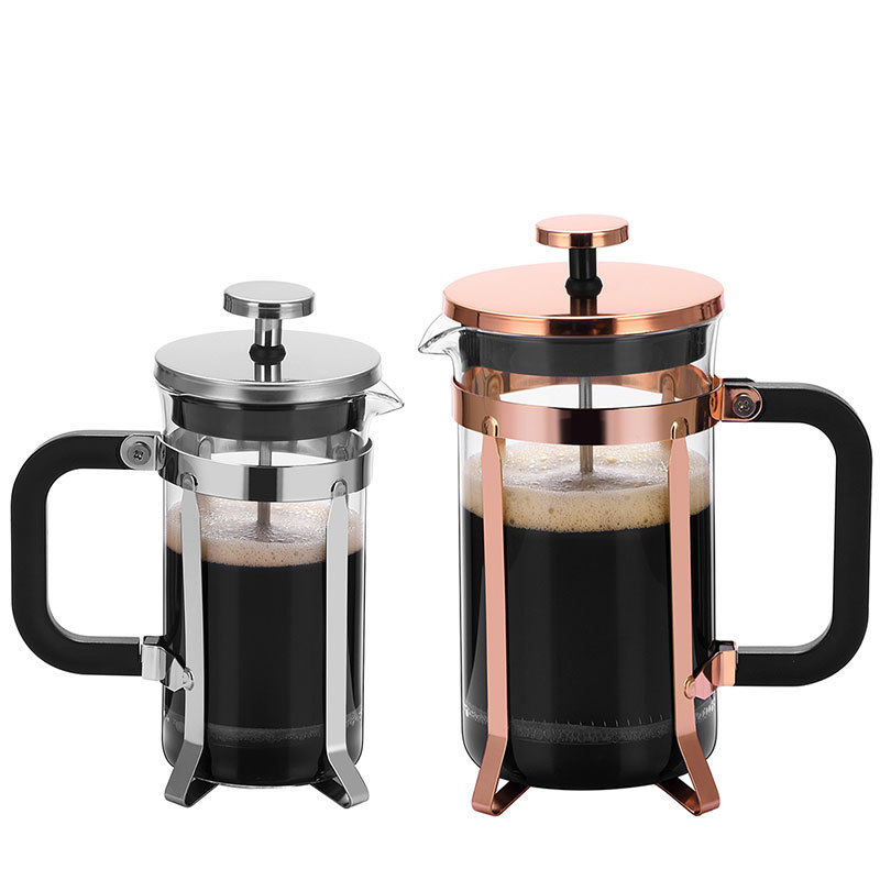 Wholesale French press, high borosilicate glass, household rose gold hand-brewed coffee pot, stainless steel filter extraction tea brewer Item Picture