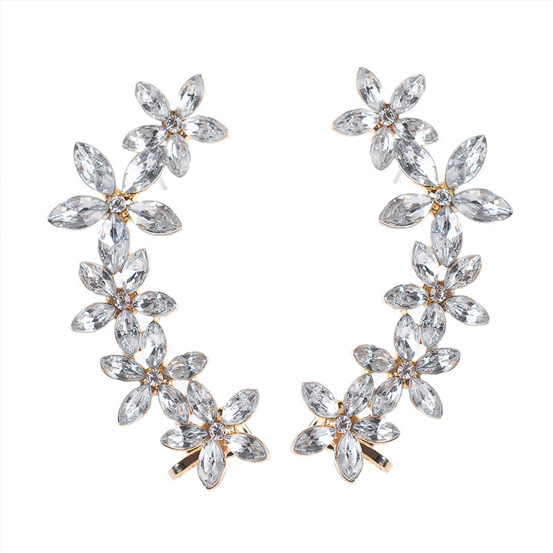 A light luxury, high-end, shiny zircon flower ear stud and ear clip one-piece Korean fashion, versatile and personalized earrings that are popular on the Internet Application Scenario