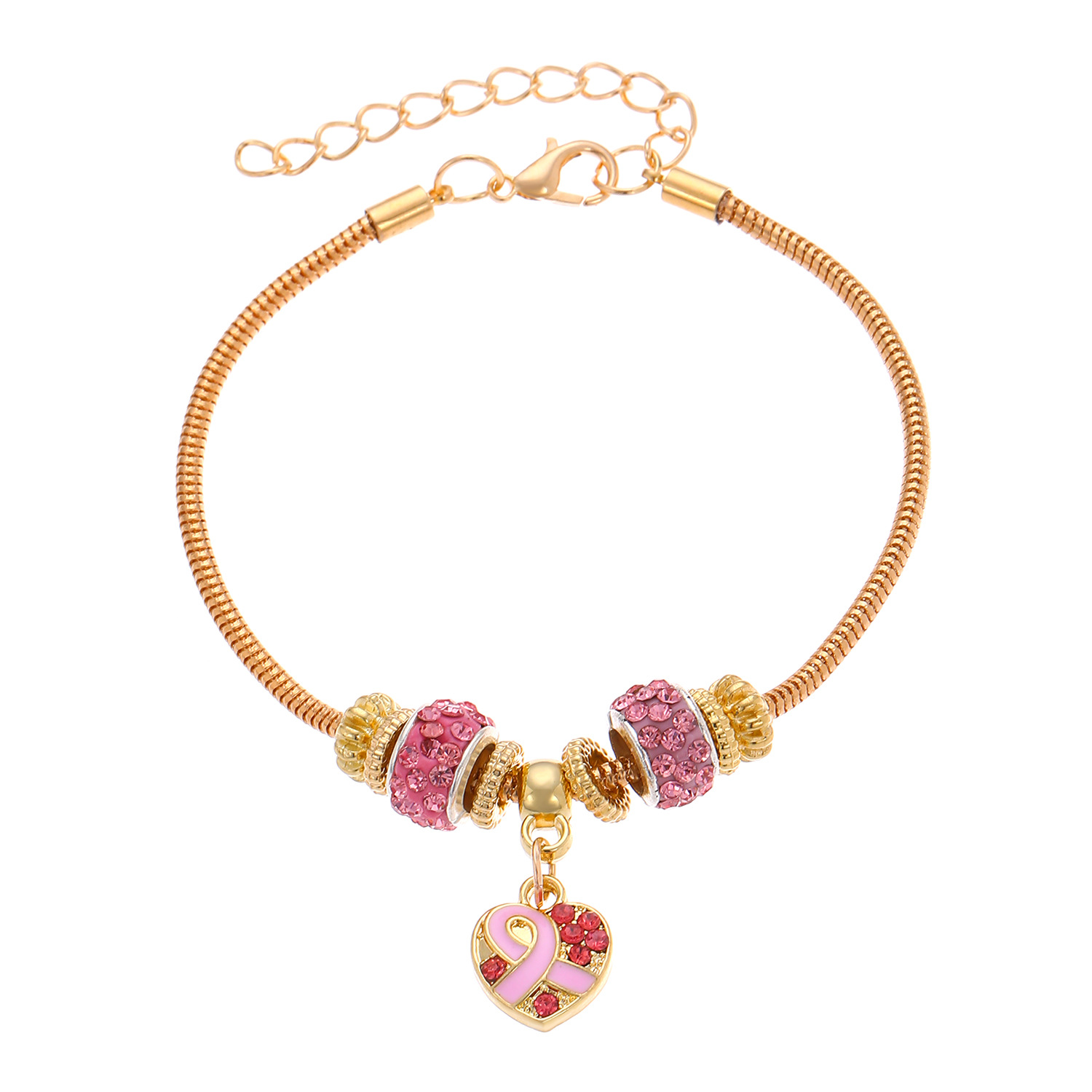 European and American cross-border jewelry, breast logo pink ribbon pearl bracelet necklace set, ins Shambhala jewelry for women Item Picture
