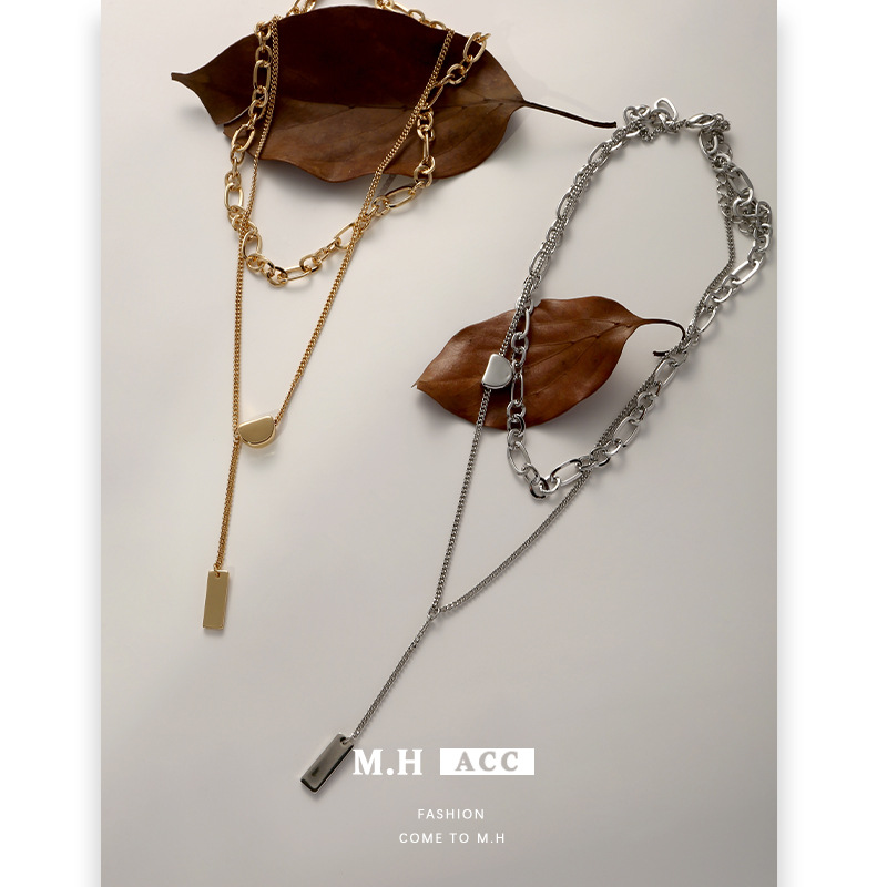 Original design geometric necklace for women, light luxury, simple and versatile collarbone chain, European and American Internet celebrity commuter style necklace, with a sense of high-end Specification drawing