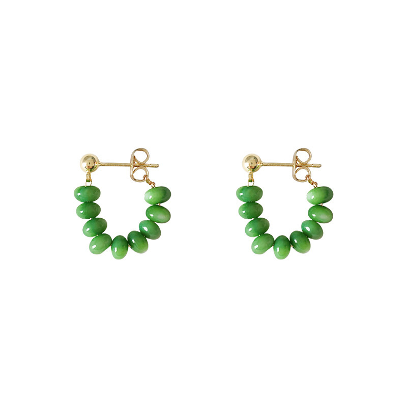 Douyin's same style recommendation ~ Retro light luxury green cat's eye stone, niche design sense, high-quality earrings, one-piece consignment Item Picture