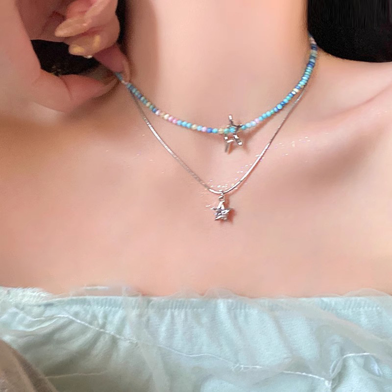 The new blue star pendant necklace is sweet and unique for women, with an ins style and versatile style. It's a necklace and collarbone chain for women full figure