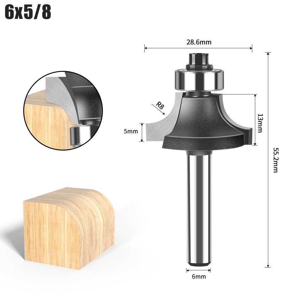 6-handle 5-piece set of tungsten steel alloy woodworking milling cutter, R chamfering and trimming machine, slotting and engraving machine blade undefined