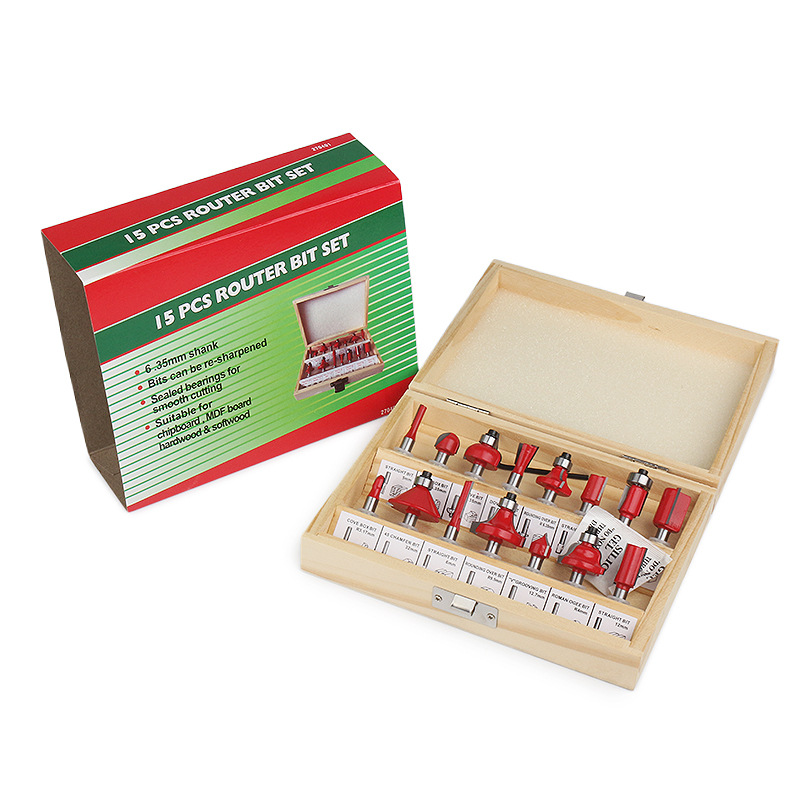 15-piece set of decoration edge machine, engraving machine, woodworking milling cutter, 6-piece 1/4 piece, 8-piece hard alloy cutter head, small milling cutter Specification drawing