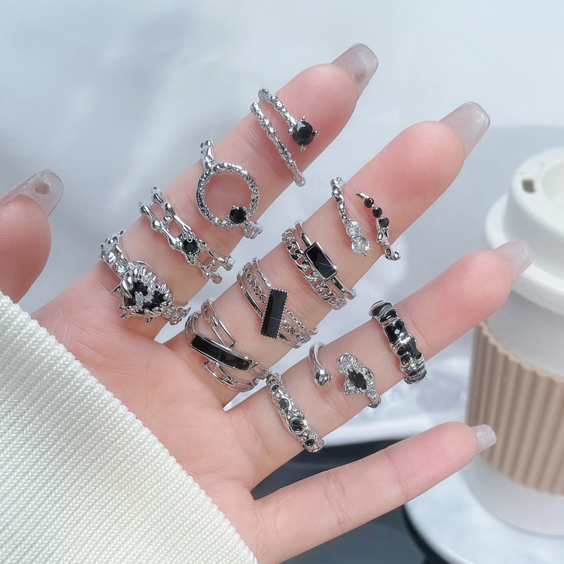 Dark geometric drip glaze irregular temperament high-end open ring, versatile for women, fashionable, individual and niche ring details Picture