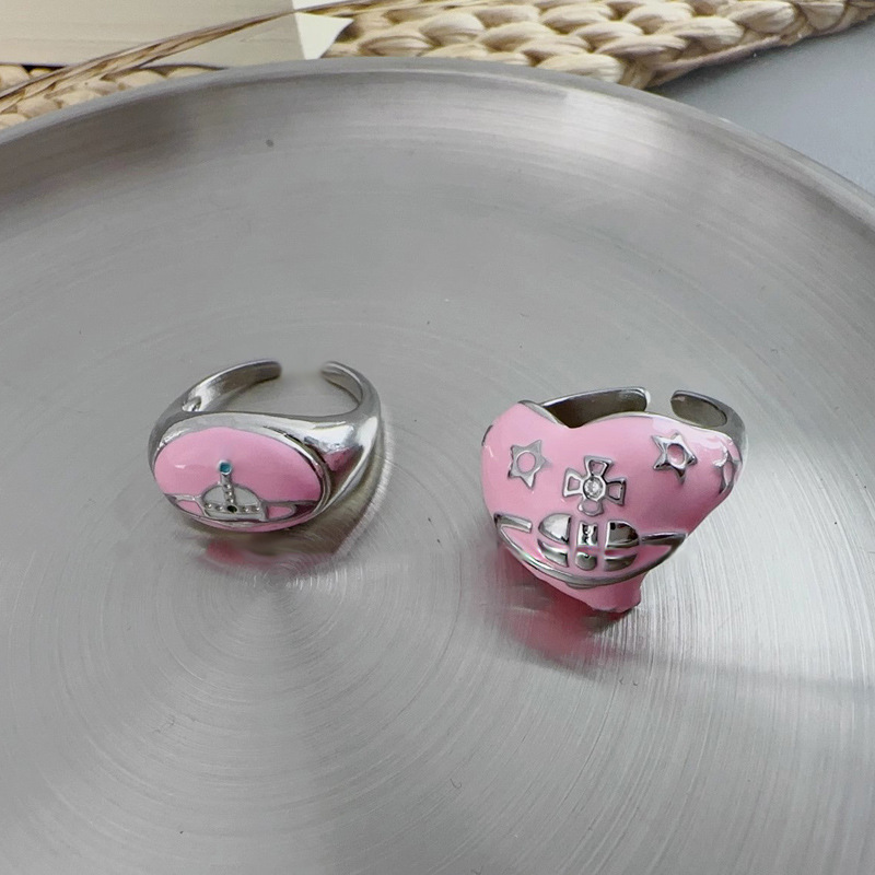 Sweet and cool style heart-shaped pink enamel drop glaze open ring, a niche design for women, a trendy and fashionable ring with a unique style details Picture