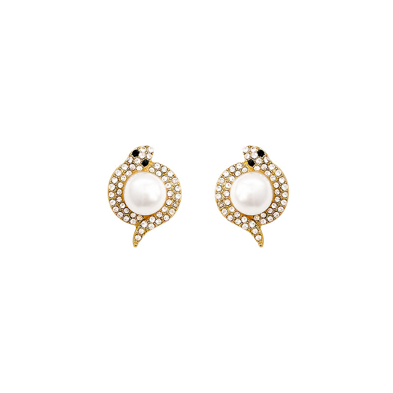 Light luxury style, fashionable and unique, snake pearl stud earrings, women's niche, high-end design sense, exquisite and cold style earrings wholesale Item Picture