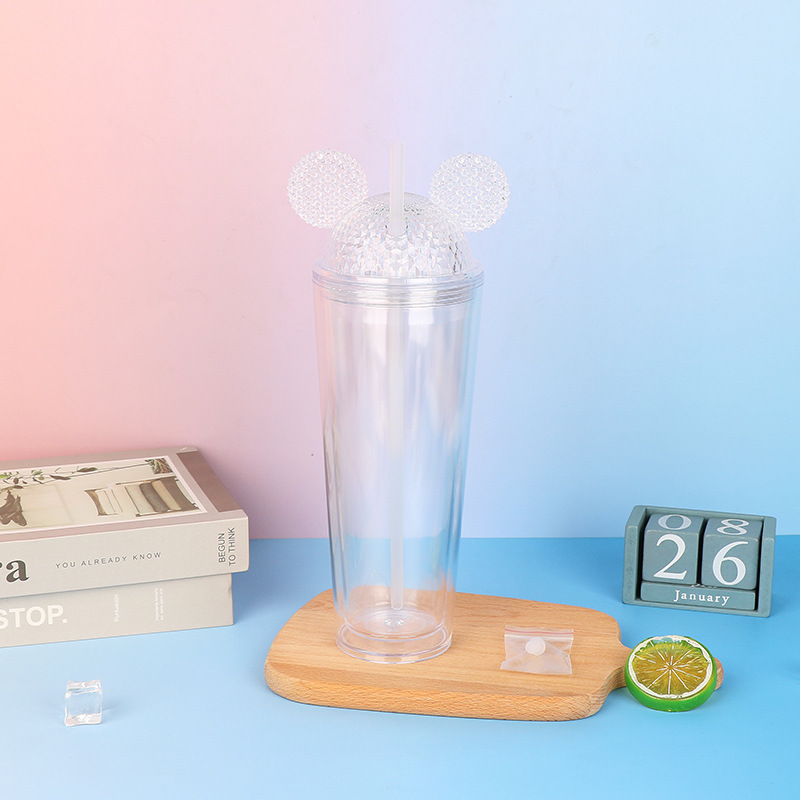 Factory wholesale transparent double-layer straw cups with LIDS, plastic cups, cartoon-shaped cold drink juice cups, and commuter drinking cups Application Scenario
