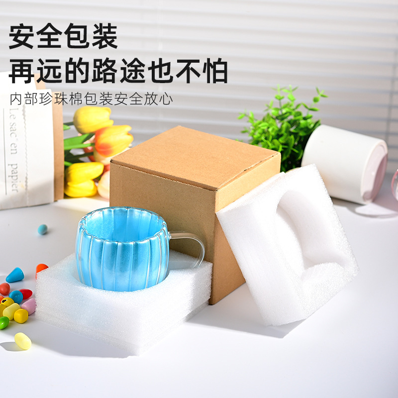 High borosilicate petal vertical striped glass cup, home color handle cup, home office breakfast coffee milk cup details Picture