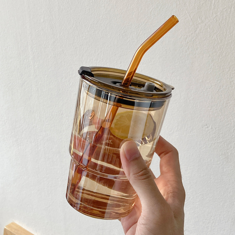 Bolimei Korean InS-style glass cold brew coffee cup, amber water cup, glass cup, large-capacity drinking cup full figure