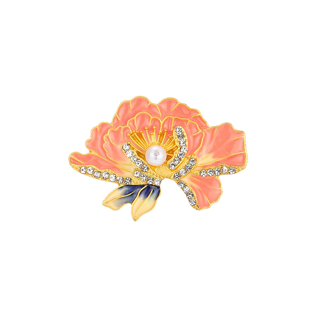 New Chinese-style diamond-encrusted gradient peony pearl brooch, a light luxury, high-end, niche and fashionable brooch with a touch of elegance Item Picture
