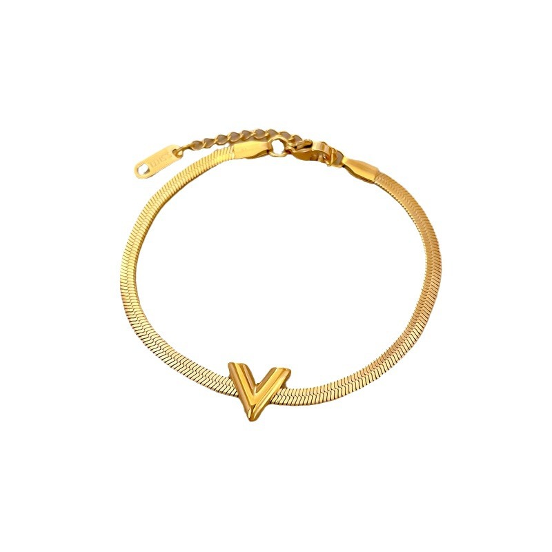 【 All-titanium Steel 】 Dongdaemun Minimalist V-letter forest-themed chain bracelet, a female Internet celebrity's retro best friend Item Picture