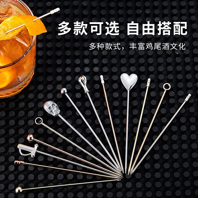 Creative stainless steel cocktail pins, decorative wine tags, juice olive drinks, bar cocktail tools, artistic fruit tags full figure
