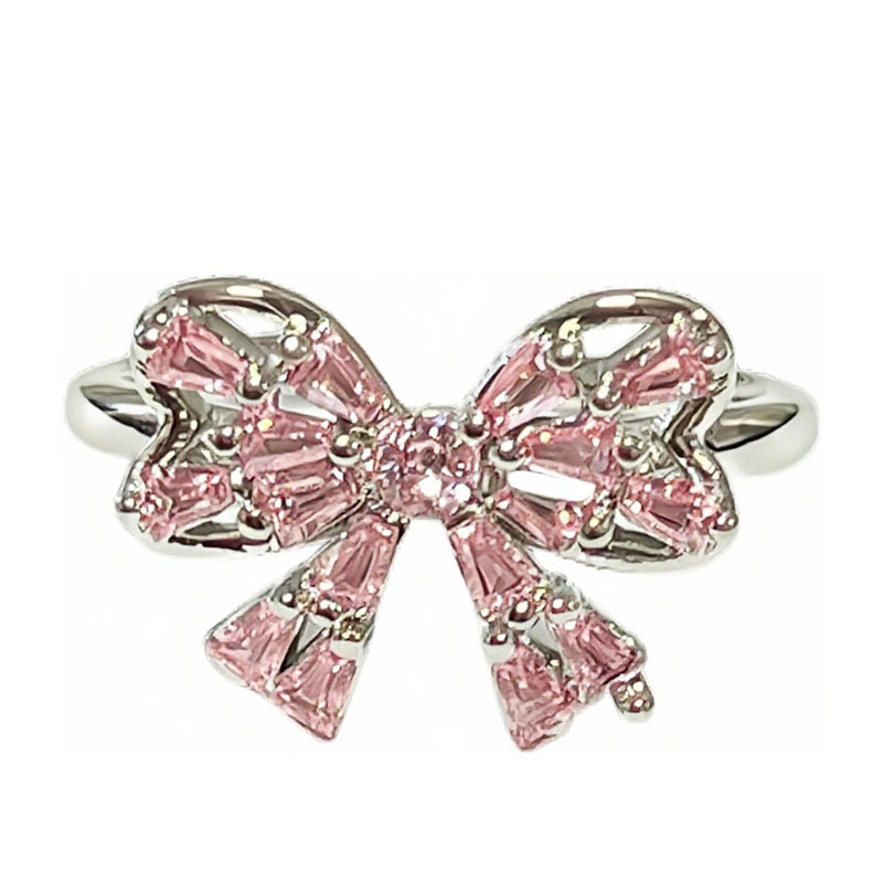A new sweet pink diamond double-layer elegant heart-shaped butterfly light luxury ring with a cold female style and a unique rabbit creative ring Item Picture