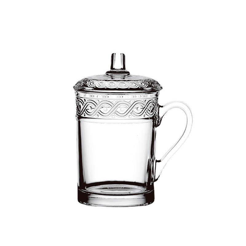 Household glass cups, office and meeting water cups, tea drinking cups, large-capacity multi-functional glass cups with LIDS Item Picture