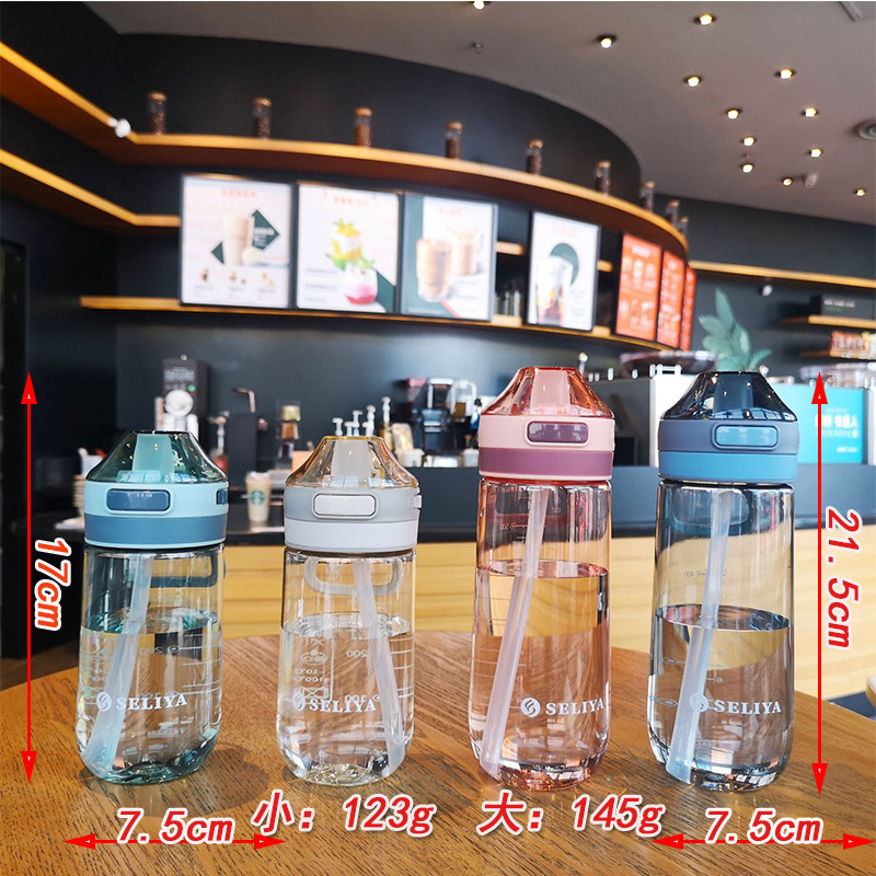 Wholesale of small quantities of outdoor sports plastic cups in stock. Convenient handle, lock, duckbill, straw plastic water cups for students details Picture