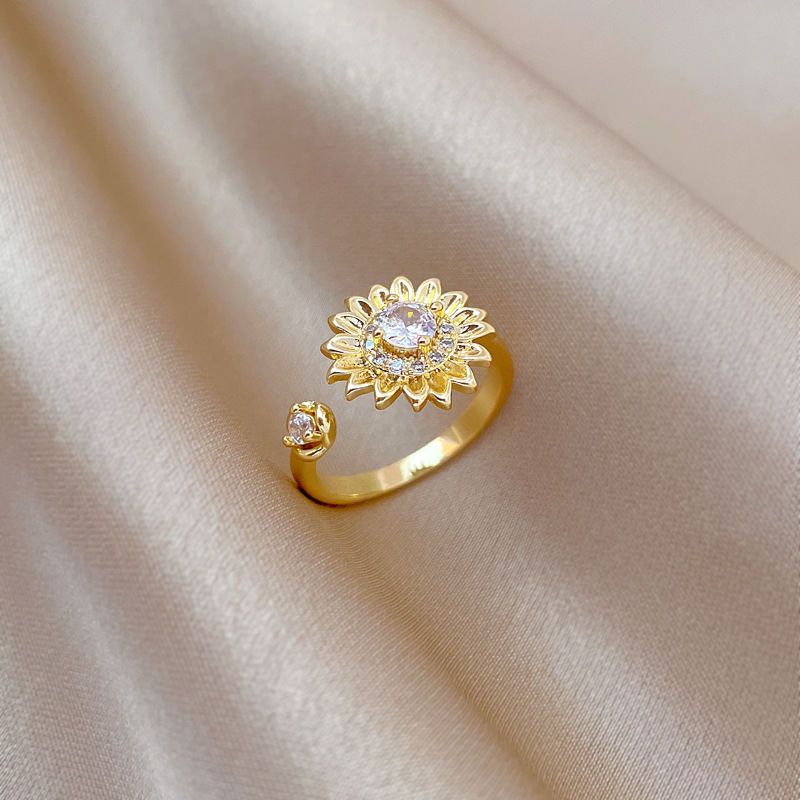 【 Real Gold 】 Light luxury flower full diamond ring with adjustable opening, simple jewelry, Japanese-style ring couple rings full figure
