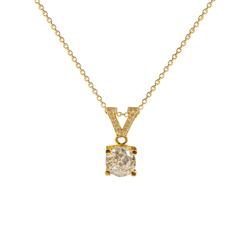 A simple zirconium-inlaid titanium steel necklace for women with a Korean style, versatile, light luxury and cold style collarbone chain, and a fashionable pendant Item Picture
