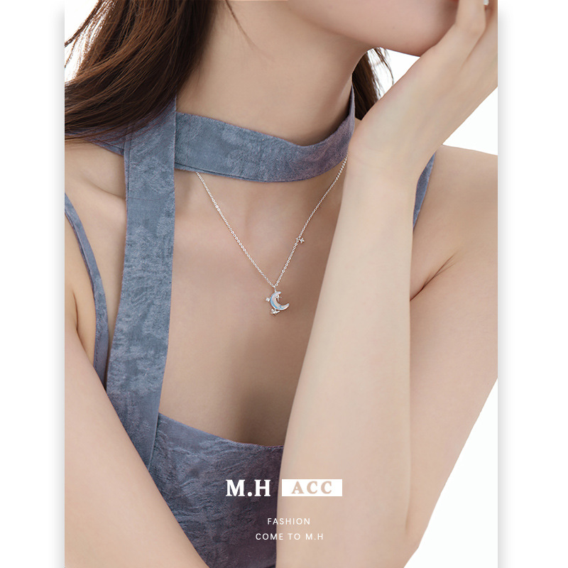 Blue Moon Starlight Necklace for Women, 2025 new style, light luxury, fashionable, high-end, niche, sweet and cool style collarbone chain Specification drawing