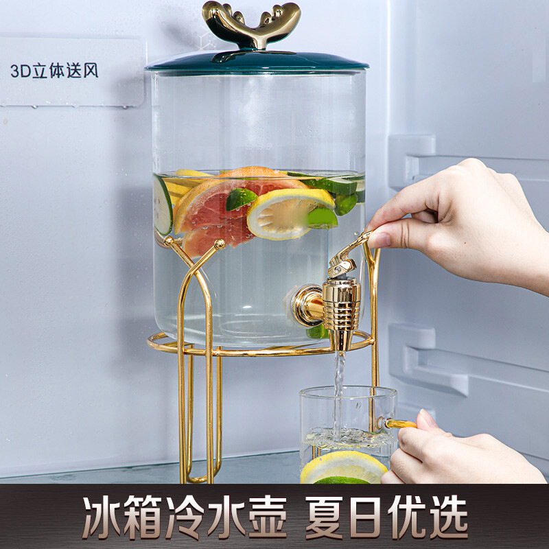 Glass cold water bucket with faucet, juice cold drink bucket, high-temperature resistant white spirit brewing bucket, high borosilicate glass cold water bucket details Picture