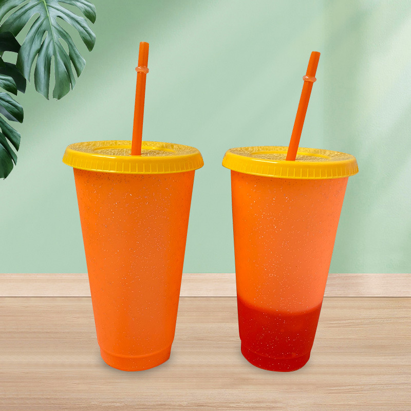 New creative glitter color-changing cup that changes color when cold, large size with straw, DIY plastic cup. Customized logo available upon request Specification drawing