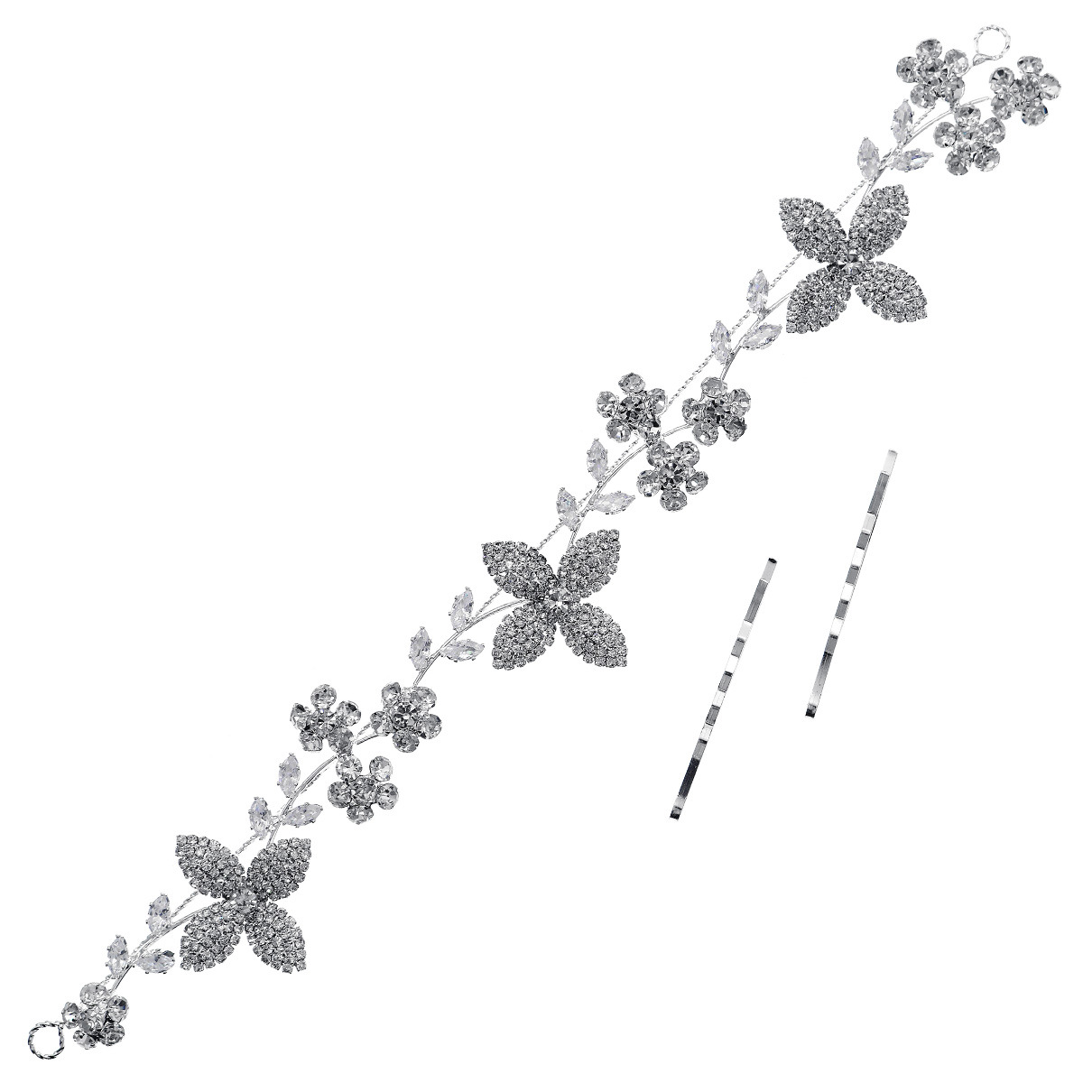 High-end foreign trade bride hair accessories, water diamond claw chain hair band, women's wedding party accessories, zircon leaf and flower hair band Item Picture