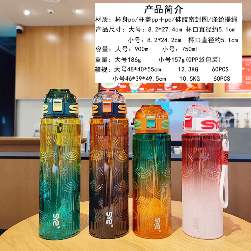 New colorful plastic water cup with a portable handle, high appearance level, outdoor sports water cup with a pop-up lid and large capacity details Picture