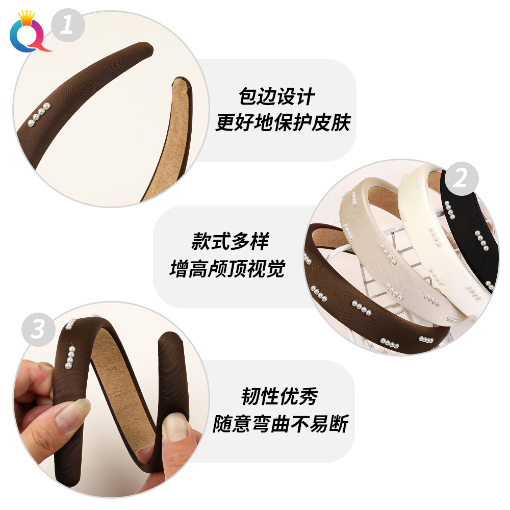 Qiyue Cross-border High-end sponge wide edge facial hair band for Women, simple and height-increasing headband for the top of the head, elegant headband hair accessory wholesale Specification drawing