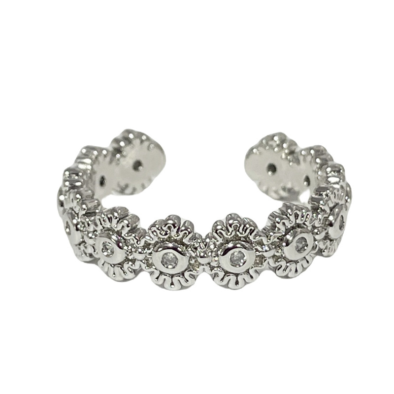 Simple and individual zircon fashion open ring for women on Instagram, cold style with a high-end feel, floral and niche index finger ring Item Picture