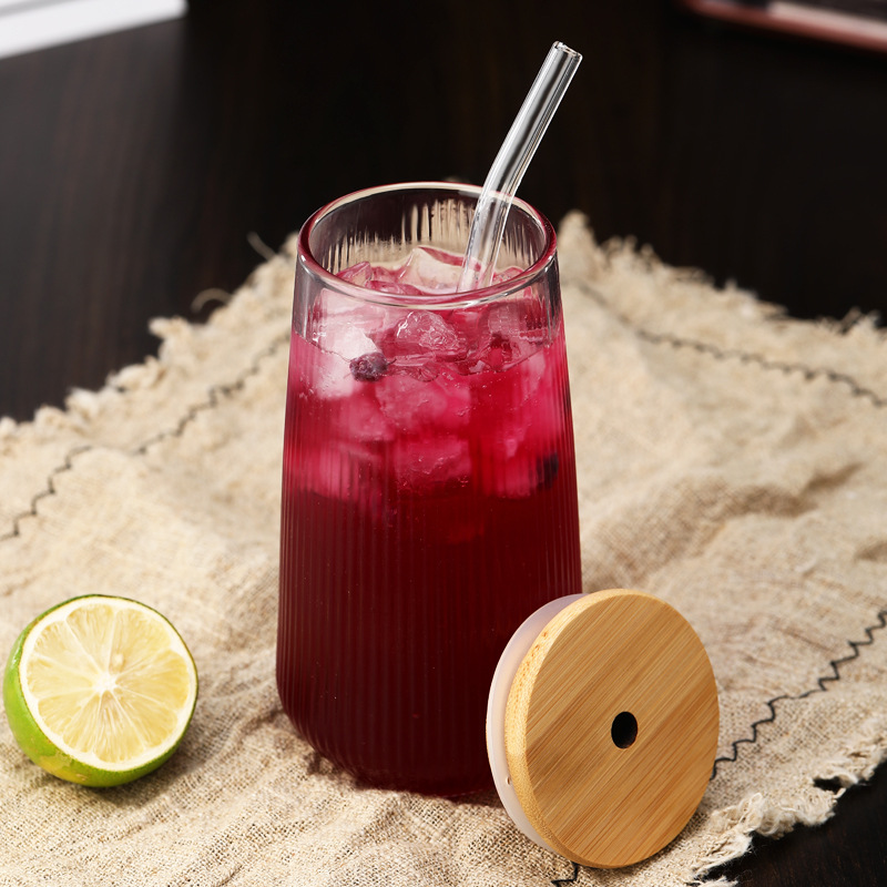 High-appearance-level Japanese vertical patterned water drop cup, cold drink sparkling juice breakfast cup, latte coffee heat-resistant glass cup details Picture