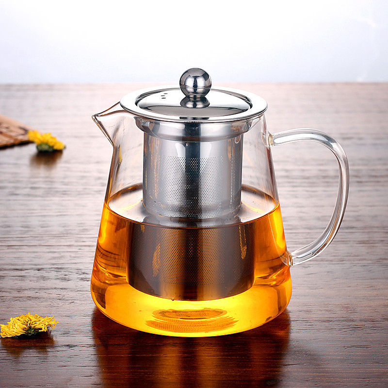 High borosilicate glass teapot, stainless steel filter tea water separation flower teapot, transparent high-temperature resistant glass tea set full figure