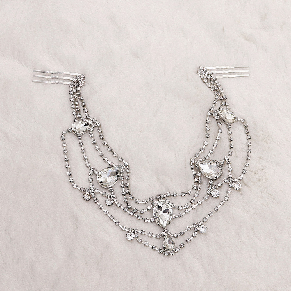 European and American creative design hair accessories, luxurious rhinestones for brides, forehead ornaments, hair bands, popular hair accessories, brow center pendant forehead chains details Picture